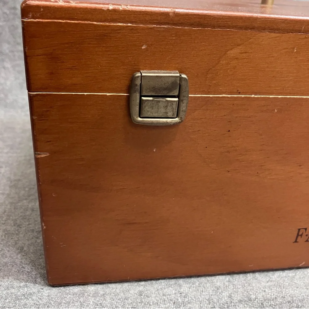 FAO Schwartz Vintage Wooden Box 13” Latch Brown Brass Rocking Horse Logo EUC